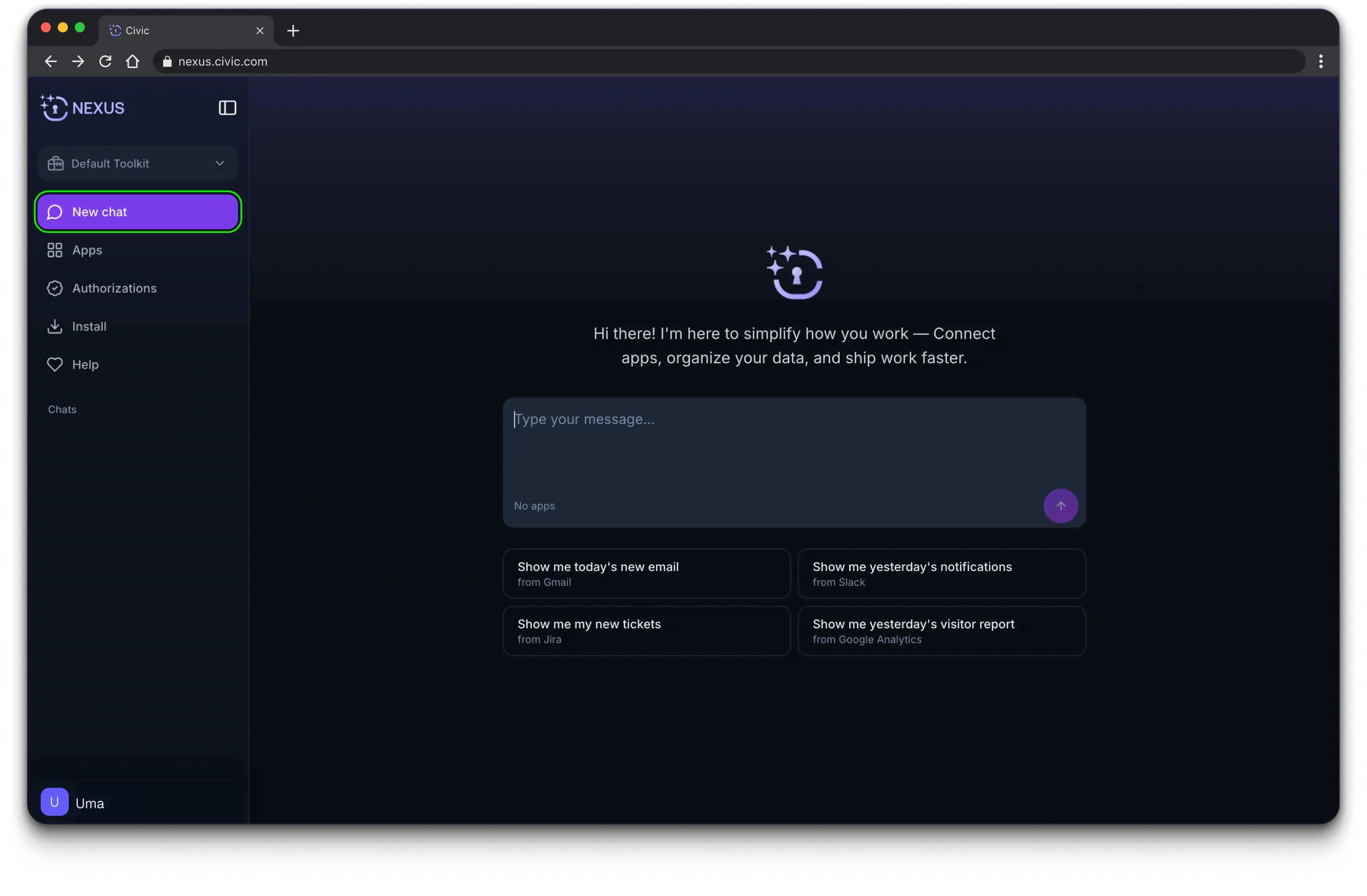 Screenshot of the Civic chat interface