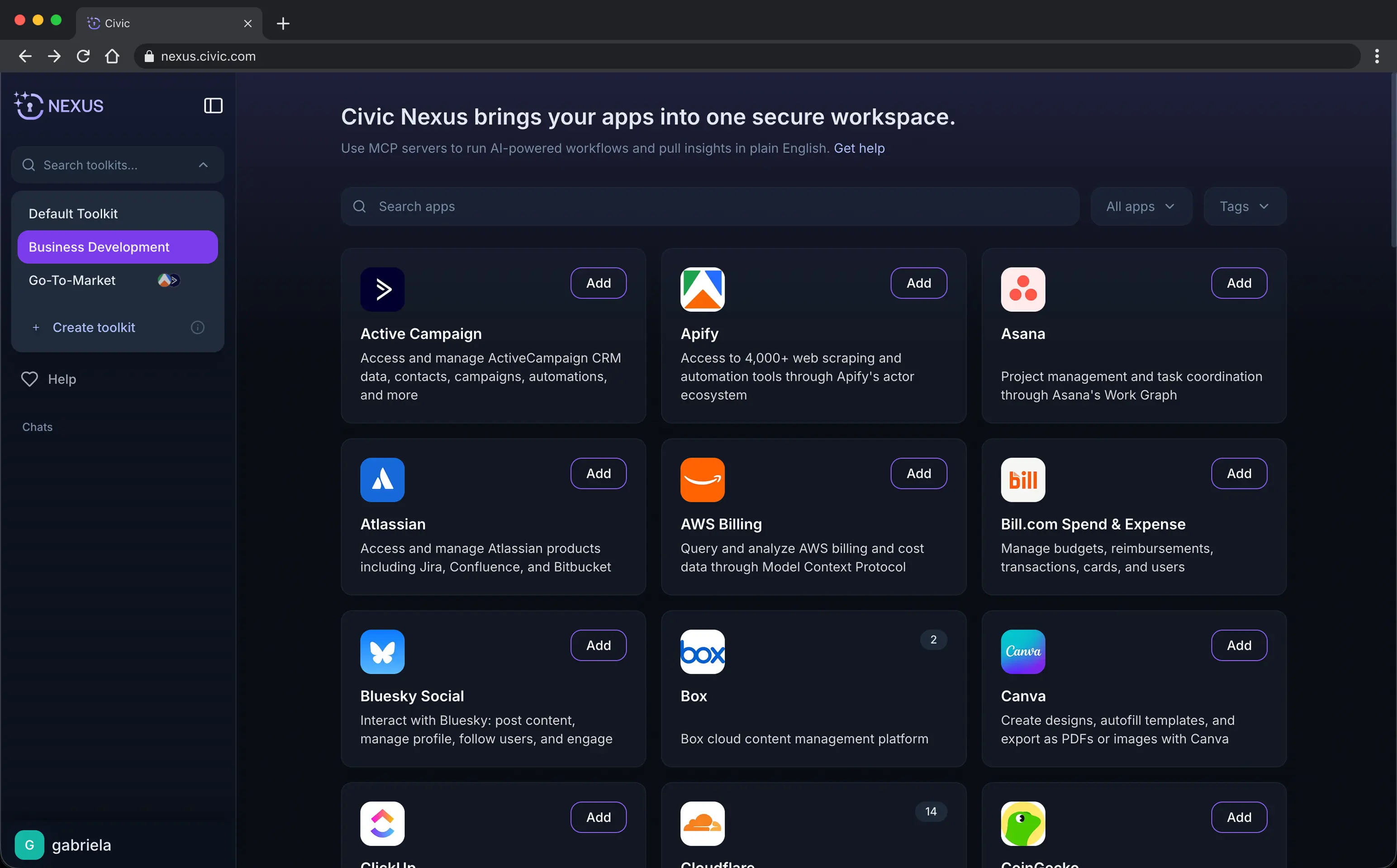 Screenshot of the toolkit switcher dropdown