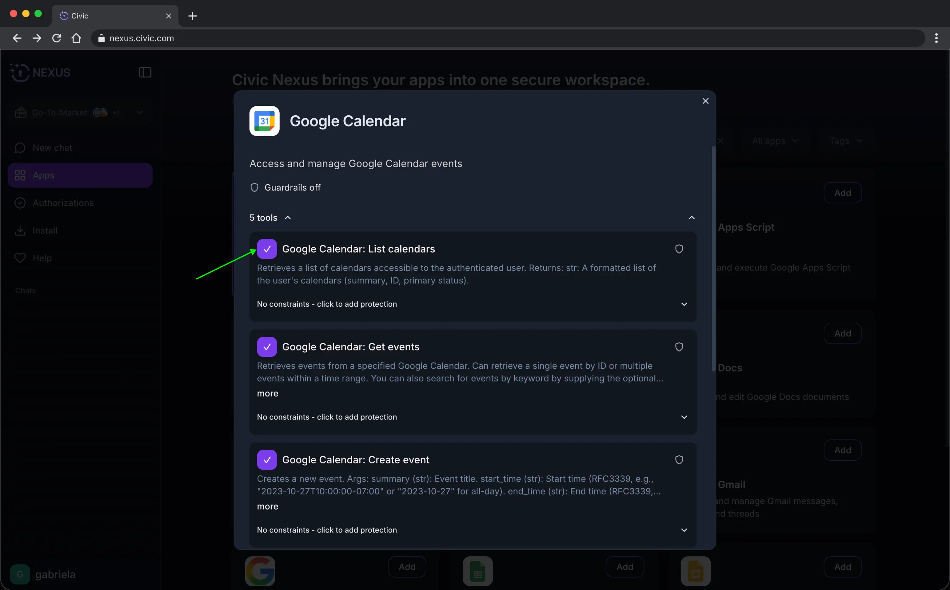 Screenshot of app access controls with toggle switches